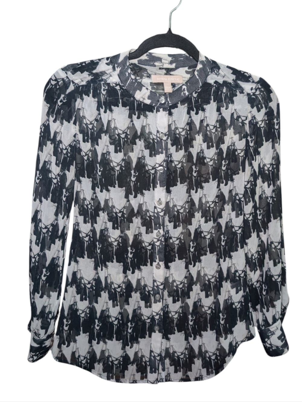 Banana Republic Black & White Printed Button-Up Blouse